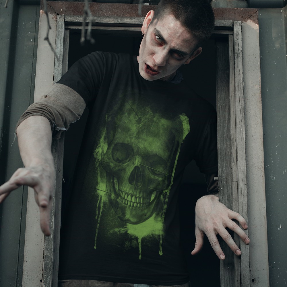 Tričko s potiskem Lebka Zombie sliz